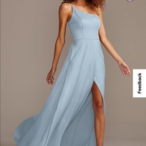 David’s Bridal One Shoulder Satin Dress Dusty Blue